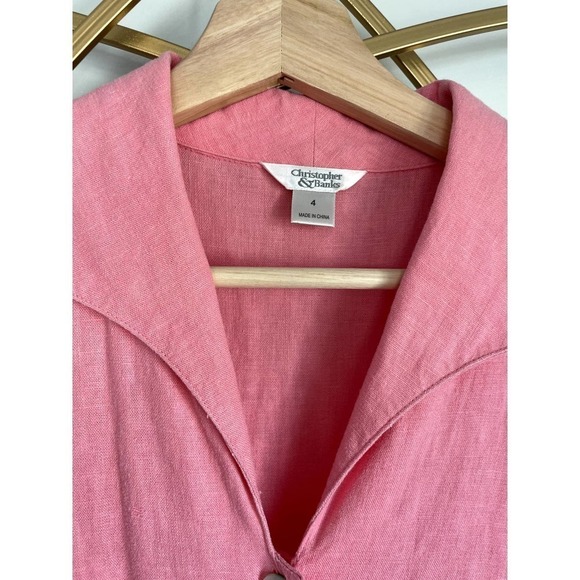 Christopher & Banks Linen Dress Button Down Pink size 4 - Picture 3 of 7